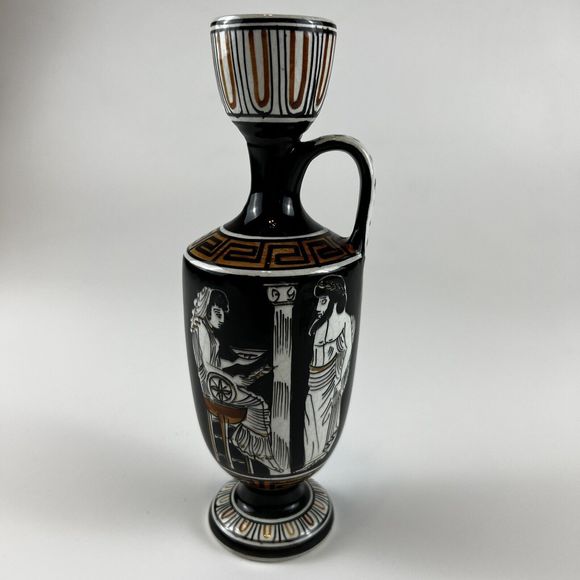 Vtg Greek Vase Grecian Oil Decanter King Eageas & Soothsayer Themis Hand Painted - Picture 1 of 7